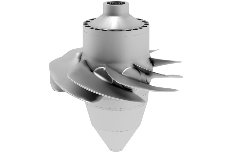 Adjustable blade turbines (Kaplan type)