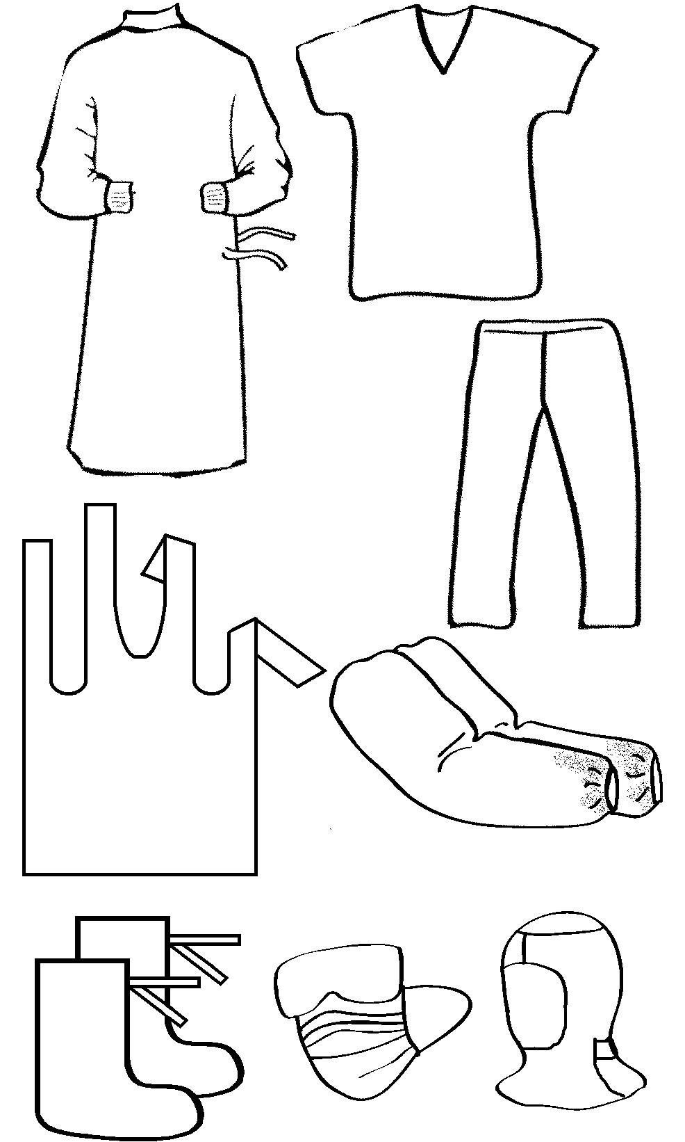 A set of surgical clothing (for enhanced protection) p. 52-54, sterile