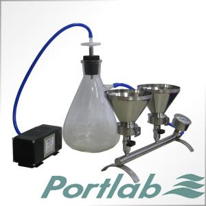 Vacuum filtration device with 3 funnels and a vacuum pump PVF-47/3 N B