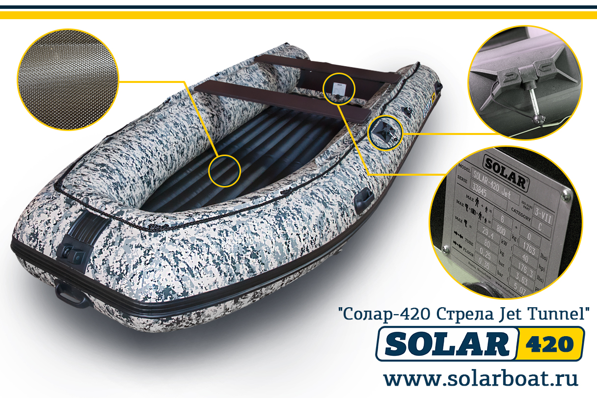 Motor inflatable boat SOLAR-420 Strela Jet tunnel